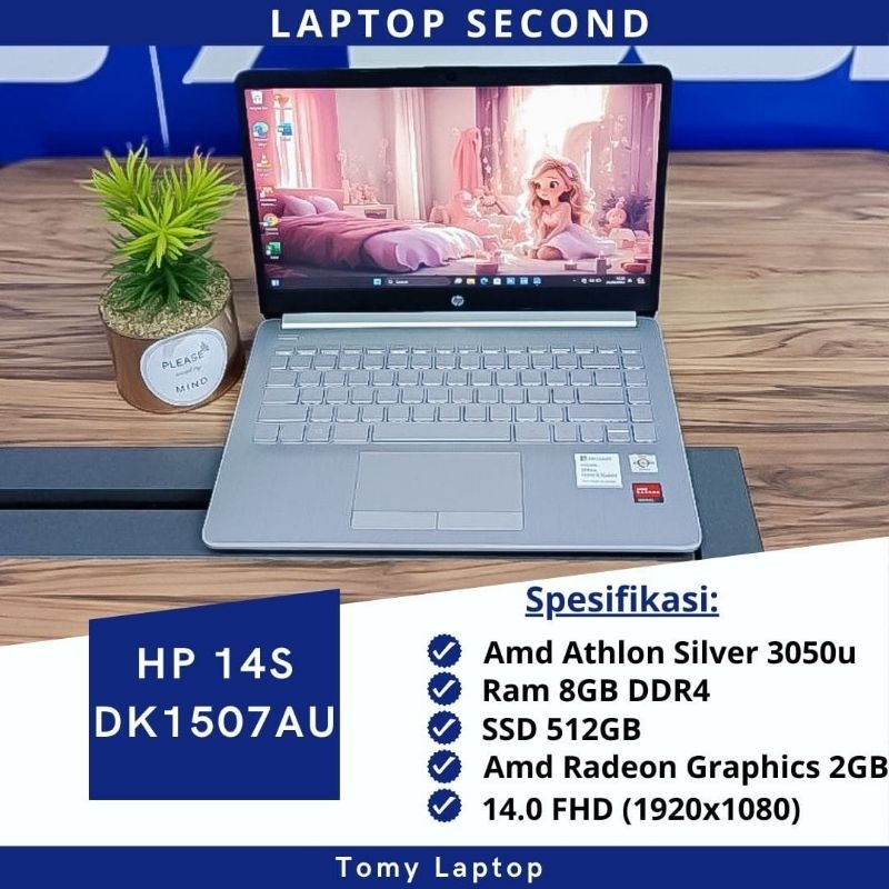 LAPTOP HP 14S DK1507AU AMD ATHLON SILVER 3050 RAM8GB SSD512 LAYAR 14INCH FHD/LAPTOP BEKAS MULUS MURA