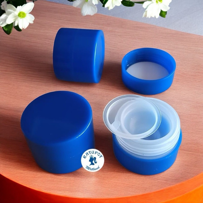 CUSTOM POT CREAM FLAT 10GR BIRU FULL POT PS MOQ 2700 pc