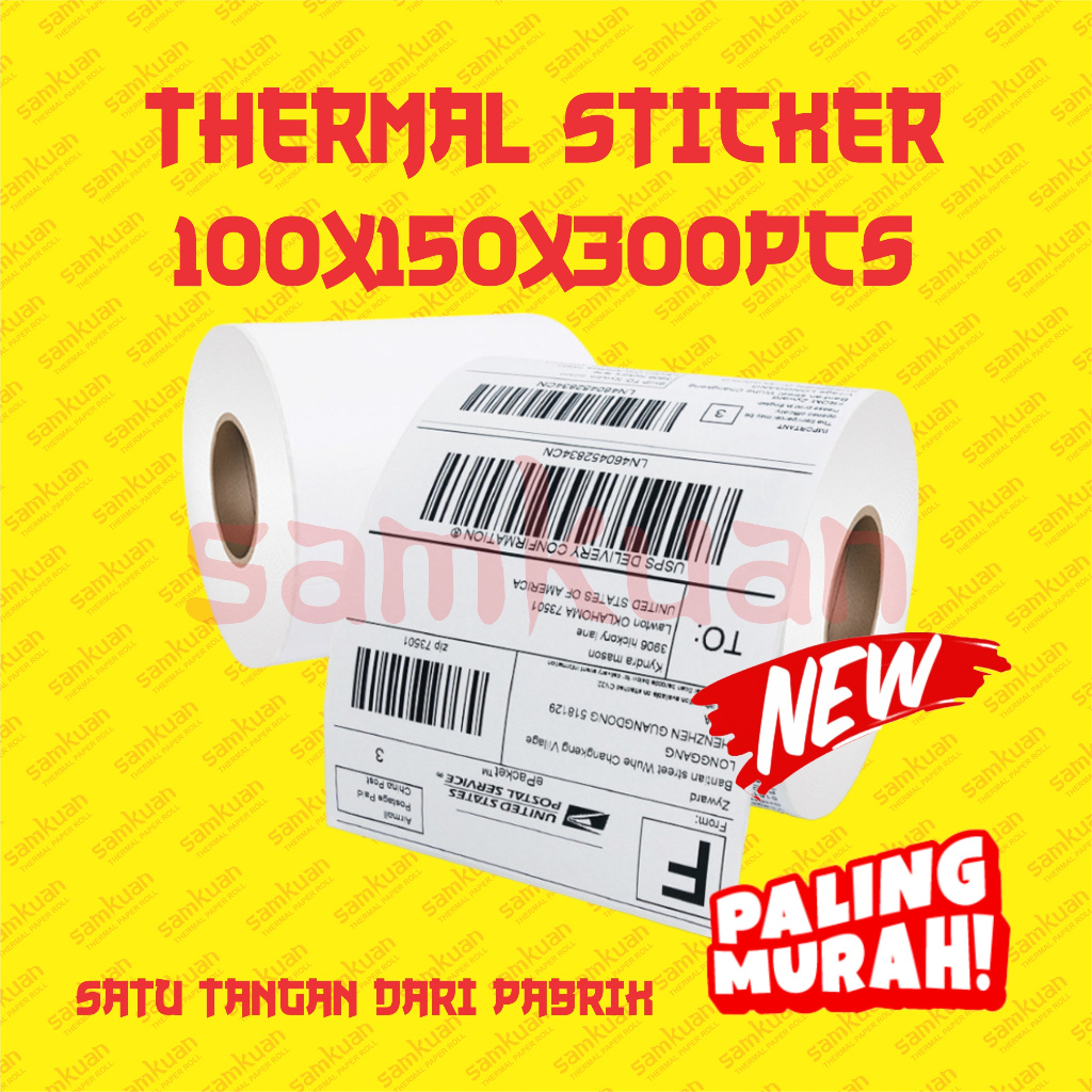 

KERTAS LABEL THERMAL STIKER RESI STICKER LABEL BARCODE ROLL UKURAN A6 100X150 MM ISI 300PCS 100X150MM ISI 300 PCS