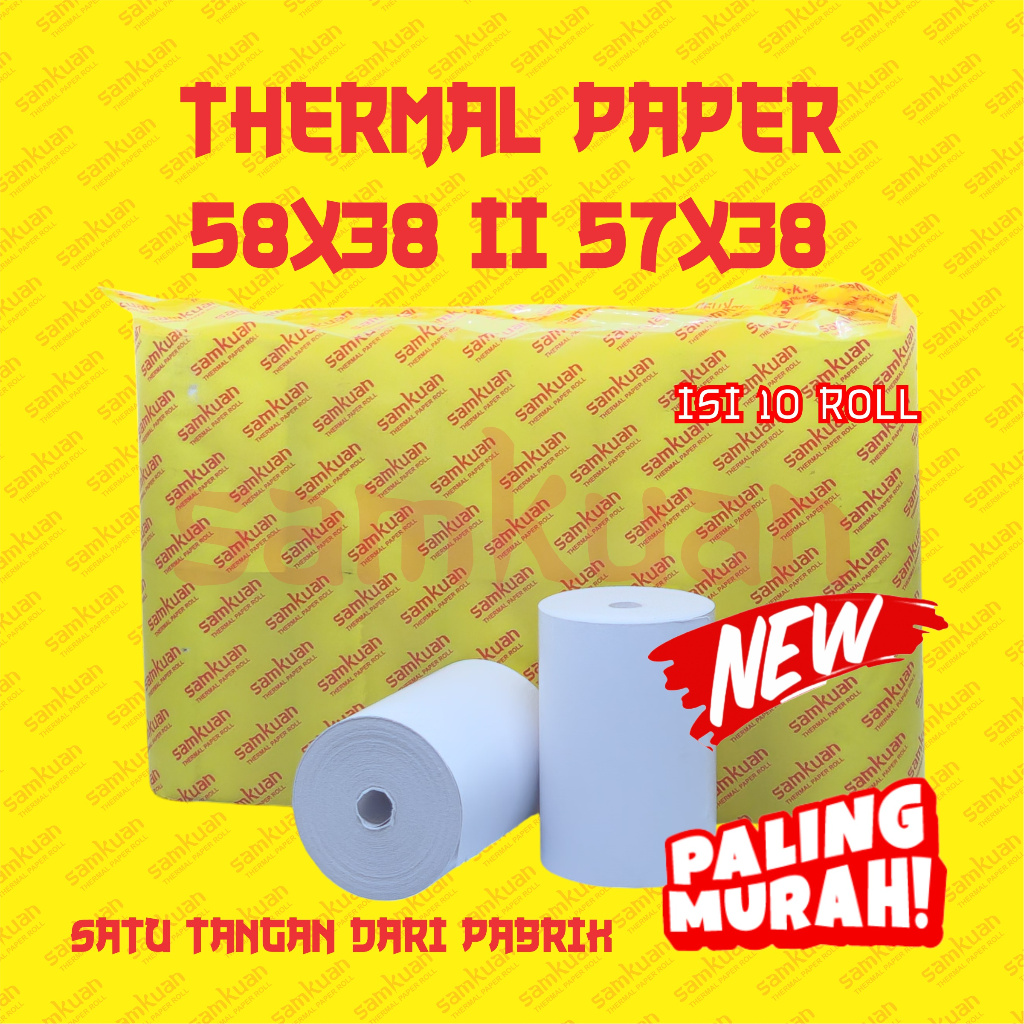 

SAMKUAN 10 ROLL KERTAS THERMAL STRUK KASIR / PPOB PAPER ROLL 58X38 / 57X38 CORELESS TERMAL POS RECEIPT MINI PRINTER BLUETOOTH 58MM 58X38MM 57X38MM CORELESS PREMIUM TANPA CORE