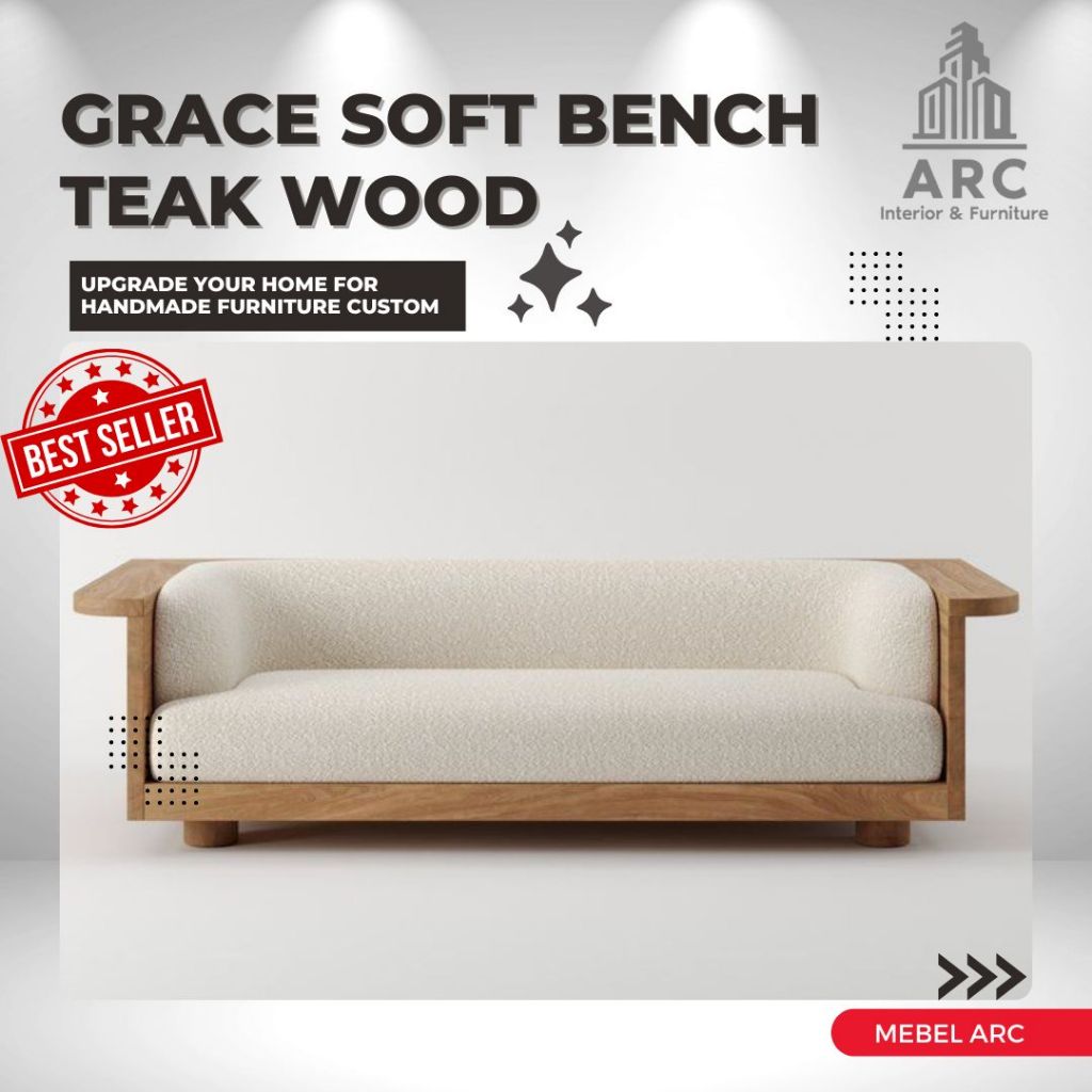 Sofa Bench Kayu Jati Kain Bludru Premium / Kursi Sofa Bench Minimalis