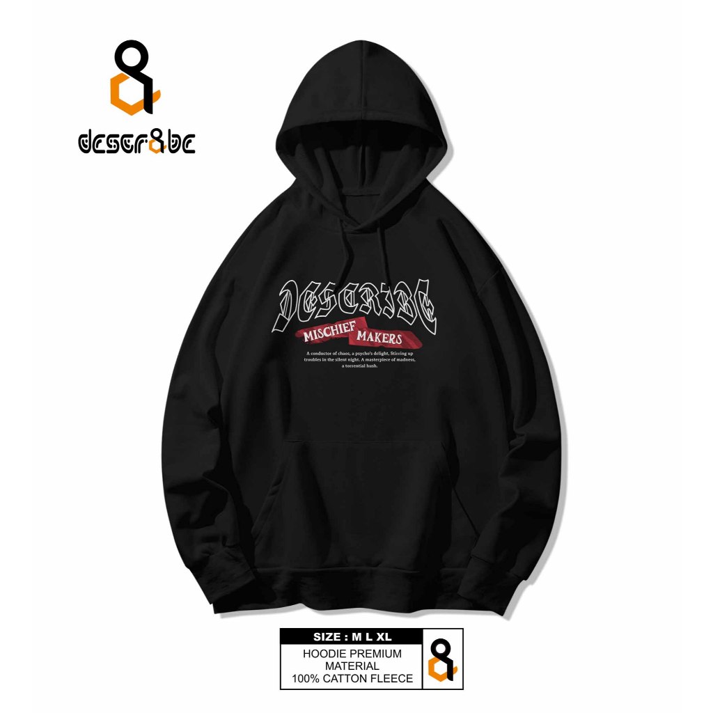 DESCRIBE Sweater Hoodie Hitam Unisex Fleece Tebal Gramasi 280