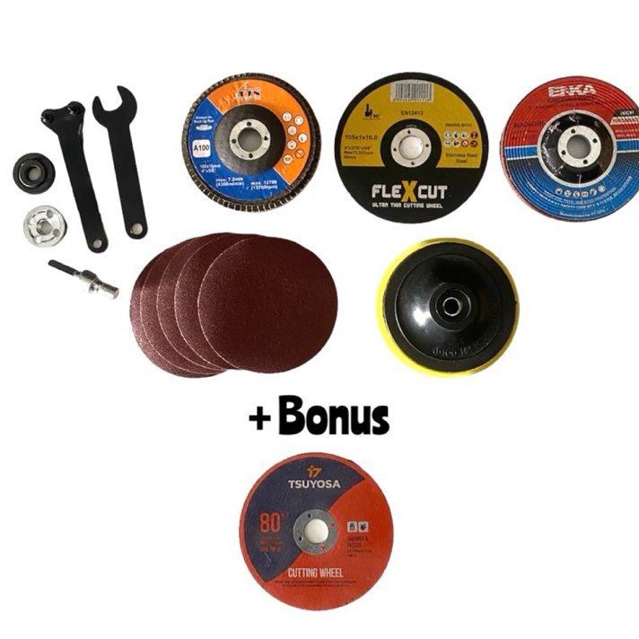 Wah PAKET 6 Item Aksesoris Gerinda 4 inch  Amplas Poles  5 Amplas Bulat Vecro  Tatakan Amplas  Batu 