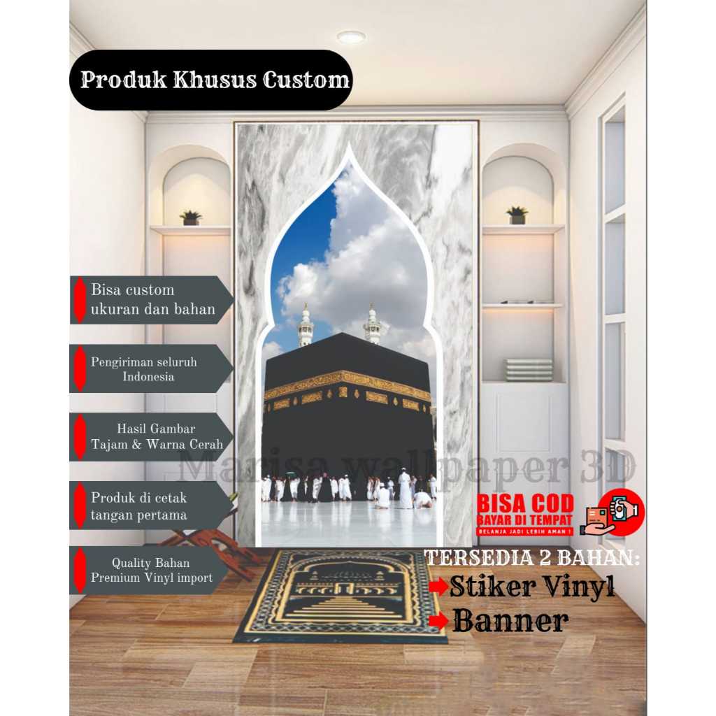 MIhrab Musholla Minimalis,Wallpaper Ruang Shalat,Stiker Mihrab Musholla Rumah.