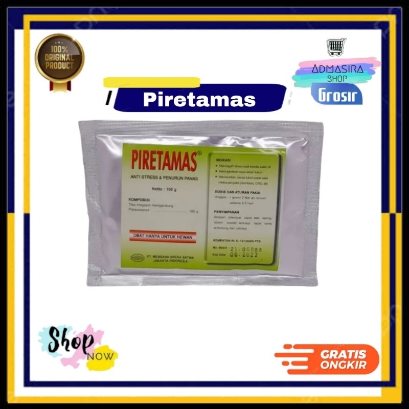 PIRETAMAS 100Gram Penurun Kematian Panas Gumboro IBD Ayam Unggas Hewan Paracetamol Vitamin 100 gram