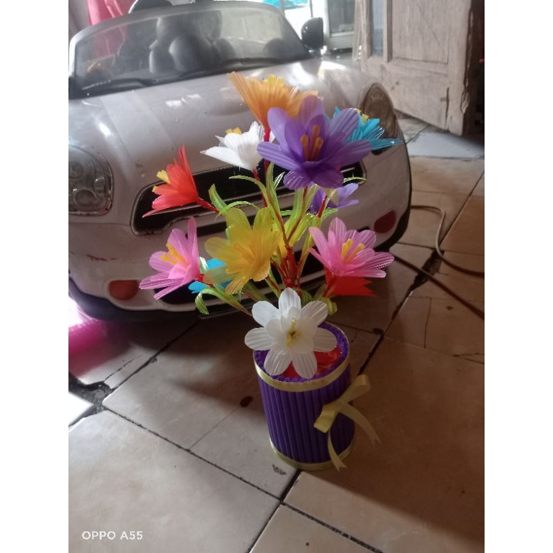 bunga plastik sedotan isi 13 tangkai bunga dengan pot besar jumbo
