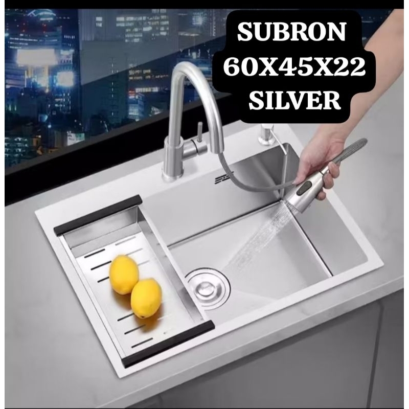 KITCHEN SINK 1 LUBANG STAINLESS INOBE SILVER SATIN 6045 / BAK CUCI PIRING 1 LUBANG 6045 SILVER SATIN