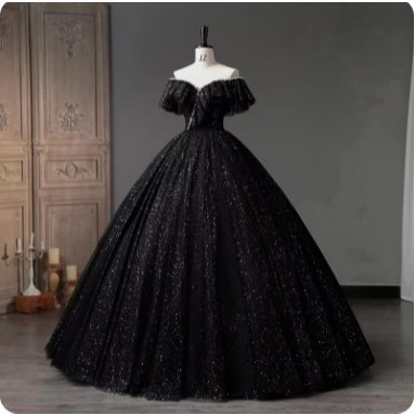 GAUN WEDDING GAUN PERNIKAHAN WANITA HITAM SEQUINS PESTA MEWAH BALLGOWN