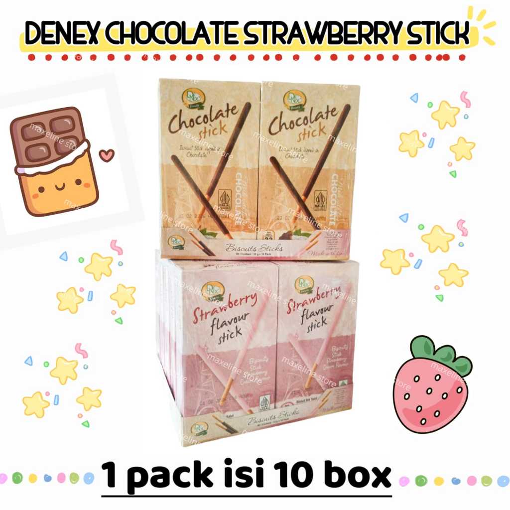 

[10 BOX] DENEX Chocolate Strawberry Stick Biskuit Pocky Coklat Stoberi