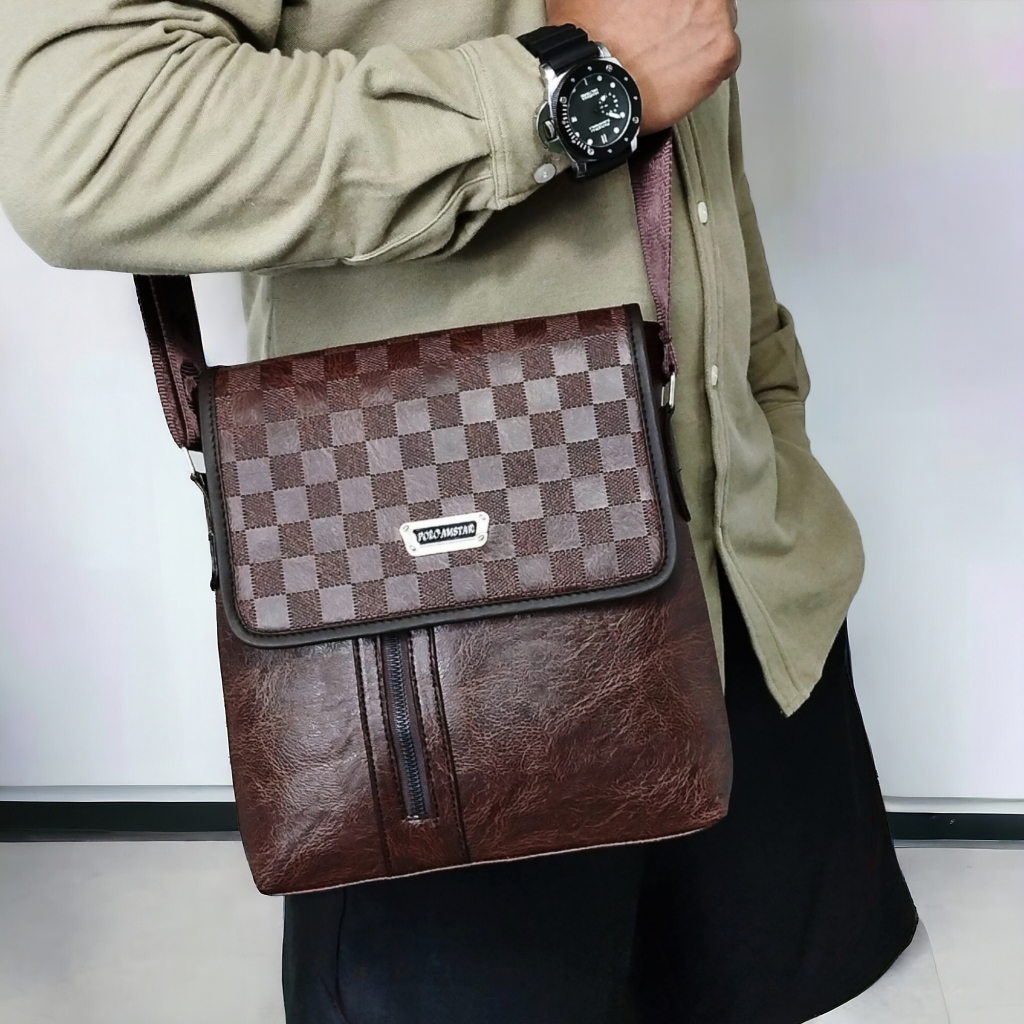 Polo Amstar Selempang Tas Selempang Bahu Pria Kulit Sintetis Slingbag Tipis Serbaguna 3 in 1 Selempa