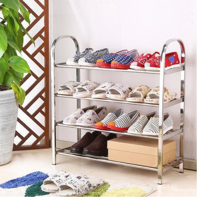 Rak sepatu stenlis 4 susun