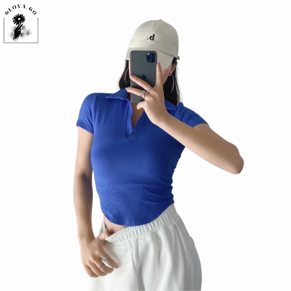 CLOVA BJ479 Atasan Crop Top V neck Model Baju Crop Top Oval Fashion Korea