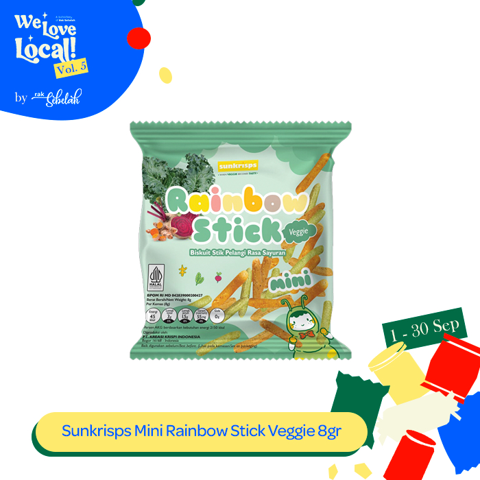 

Sunkrisps Mini Rainbow Stick Veggie Original 8g - Cemilan Stik No MSG