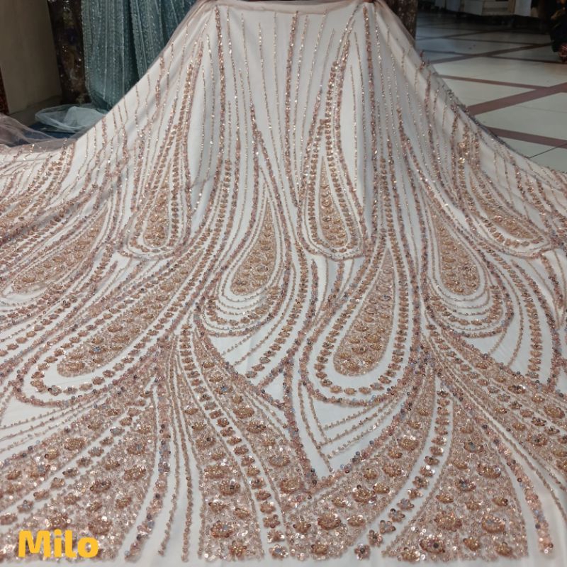 Tulle payet yg terbaru/bahan kain full payet korea/kain kebaya wanita/bahan mewah