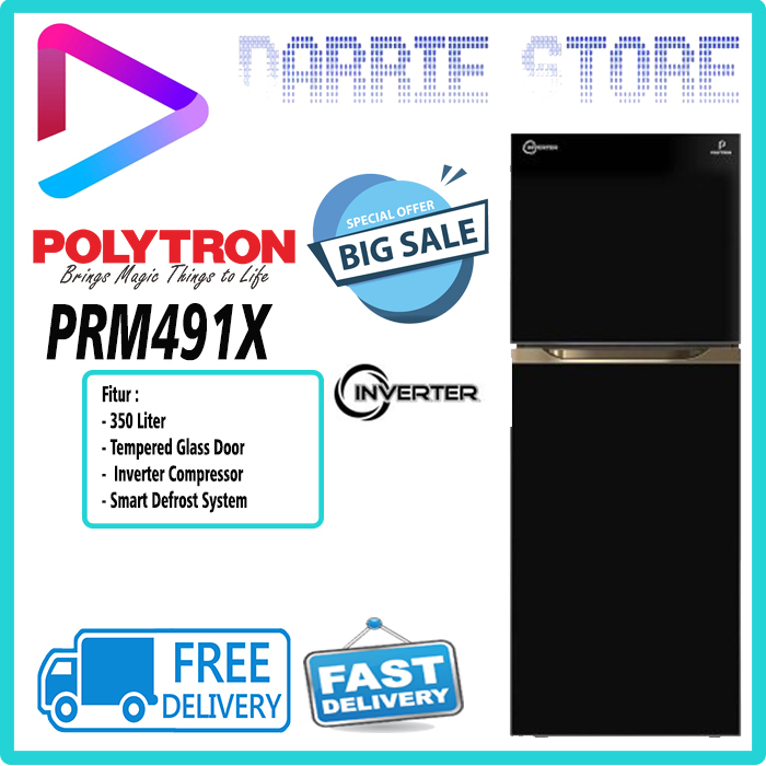 POLYTRON PRM491X Kulkas 2 Pintu 350 Liter Belleza Inverter PRM491