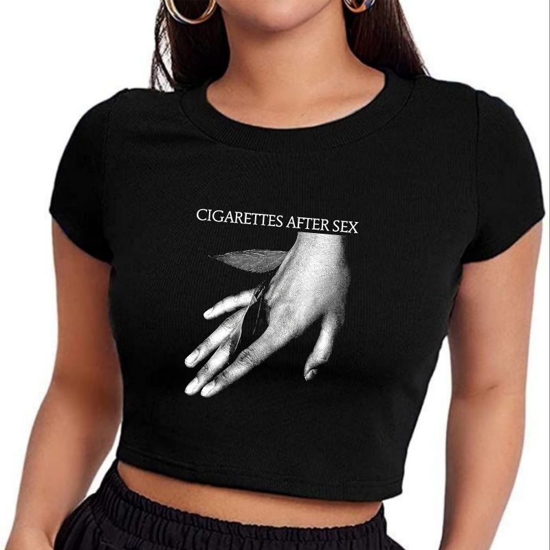 Baby Tee CIGARATTES AFTER SEX band logo tangan Y2k Style Crop Tee hitam crop top putih rap tees kaos