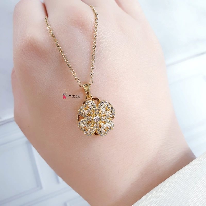 Kalung Wanita Rantai Tipis Daisy Permata Berlian Titanium Gold N30082401