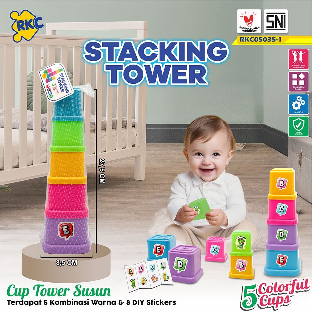 MS - Mainan Anak Susun Gelas Warna Warni dan Sticker - Mainan Edukasi Anak Stacking Tower