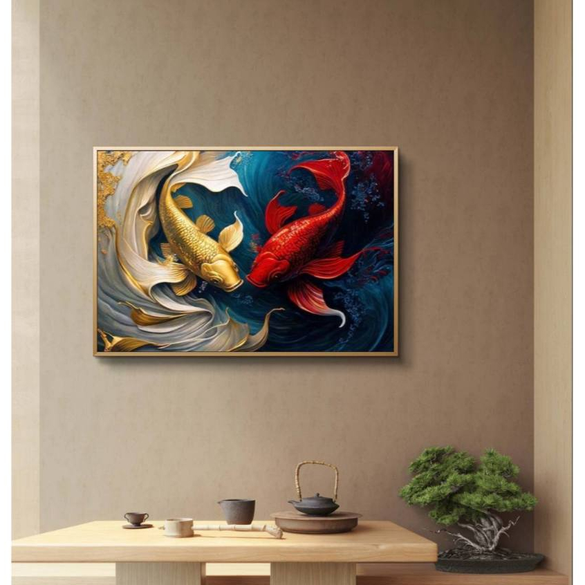Lukisan Ikan Koi Hiasan 3D Elegan