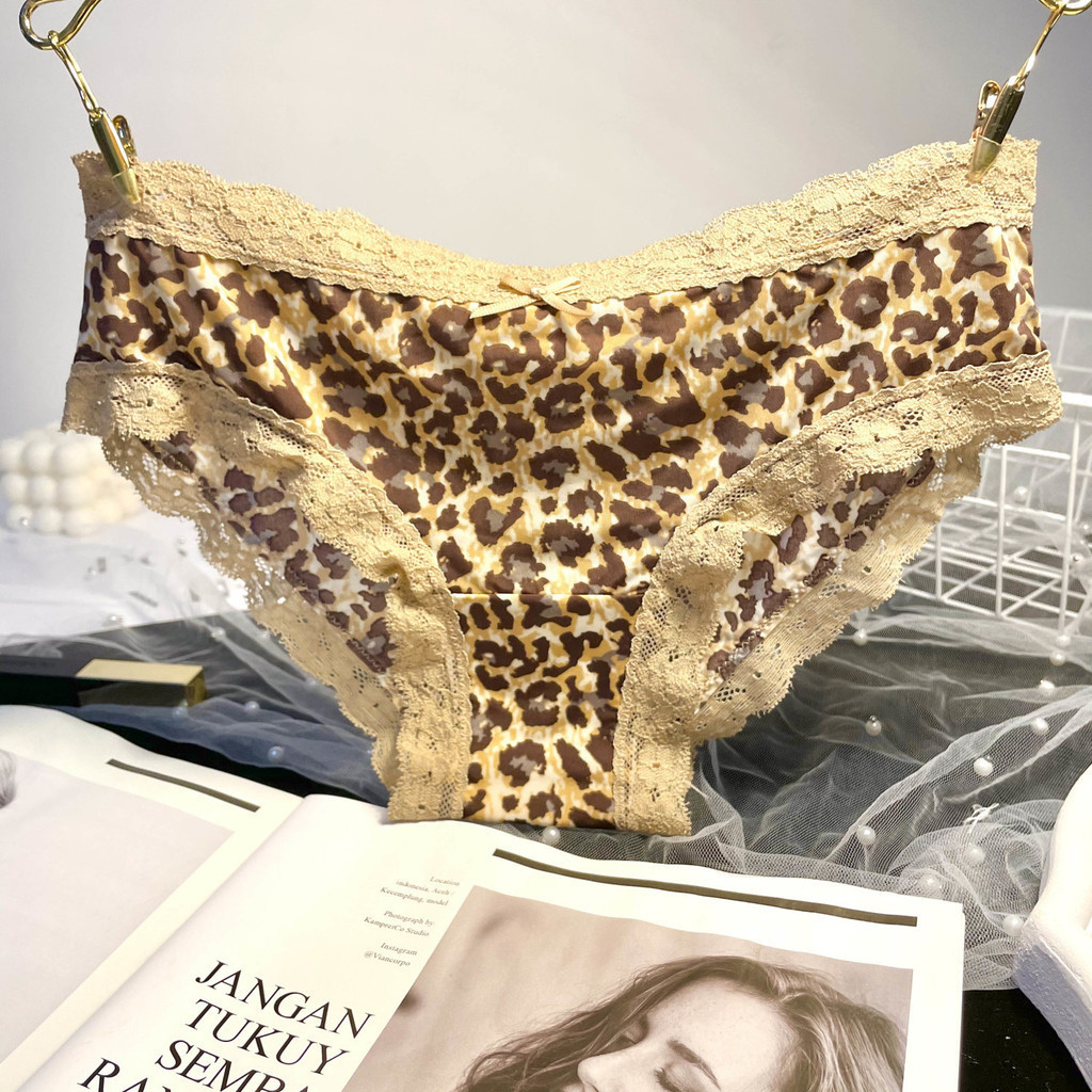 Pakaian Dalam Motif Macan Tutul, Celana Dalam Sutra Es Nyaman Pinggang Rendah