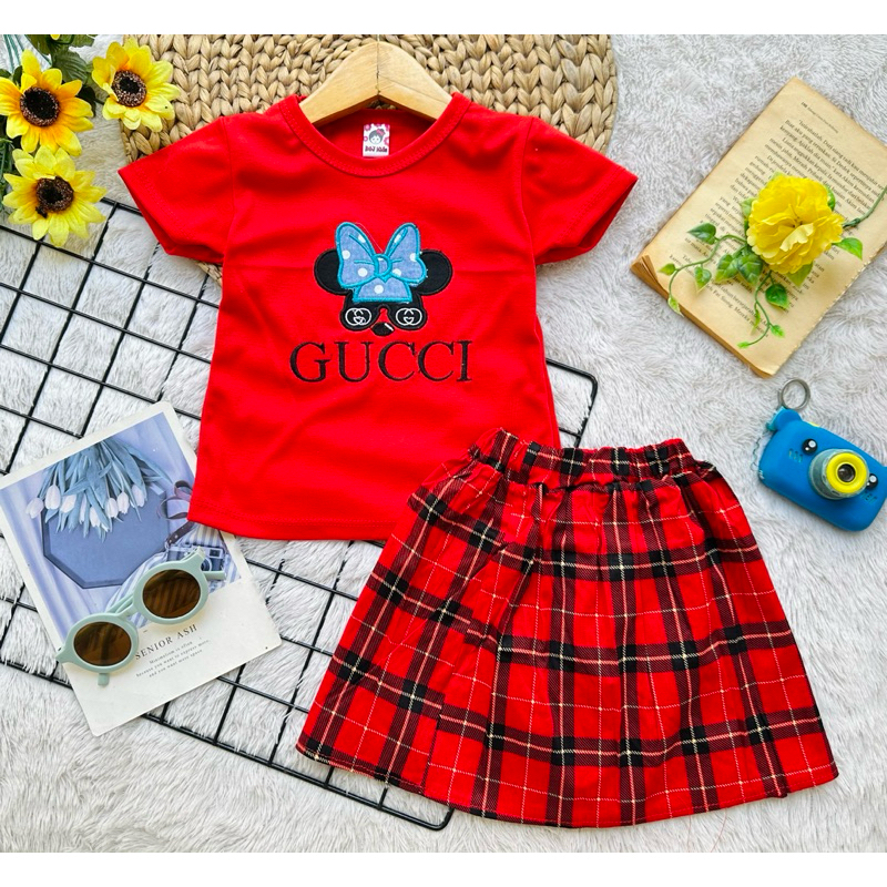 setelan bayi perempuan / setelan rok tartan mini kids baby