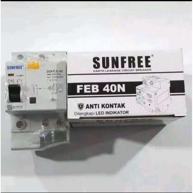 Anti Kontak listrik Sunfree FEB 40N /Anti KonsletELCB / MCB 40 A Dengan Indikator LED