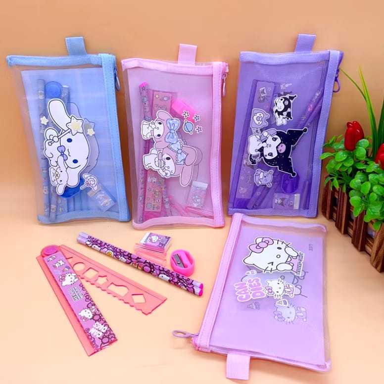 

Set Alat Tulis 7 in 1 / Pouch Set Alat Tulis Ziplock / Paket Alat Tulis Motif Sanrio / Tempat Pensil Karakter Lucu