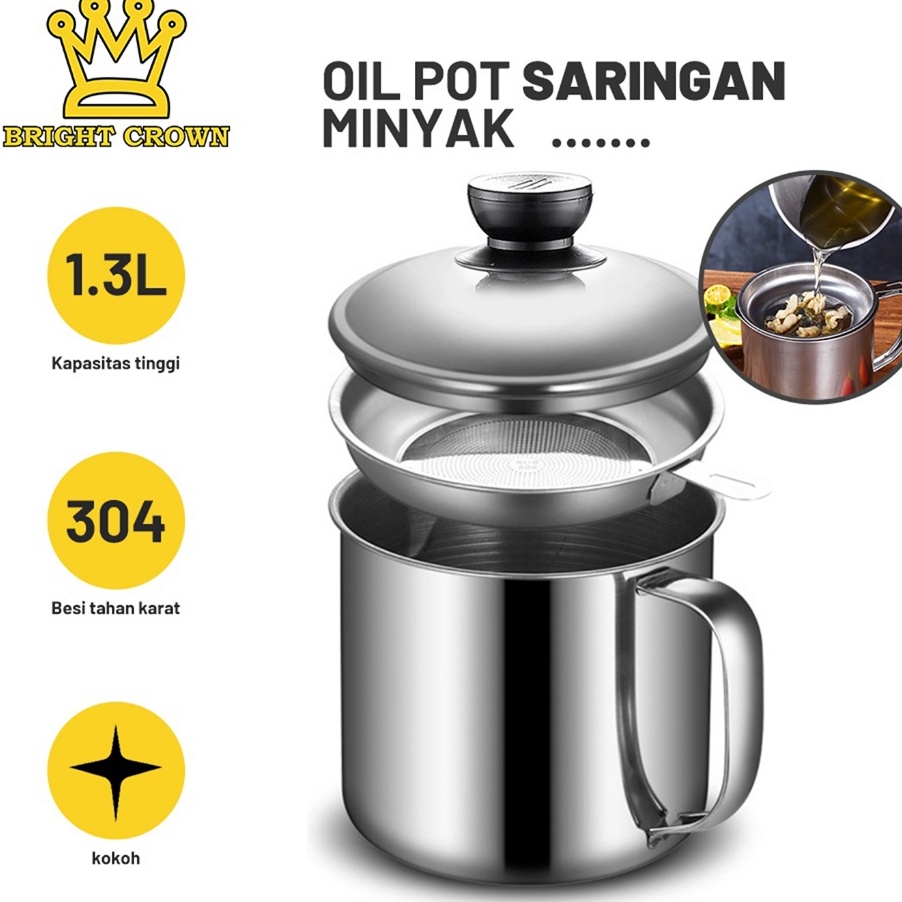 FG2 BrhtCrown 13Liter Tempat Saringan Oil Pot Minyak Bekas Gorengan Wadah Penyaring Minyak Stainless