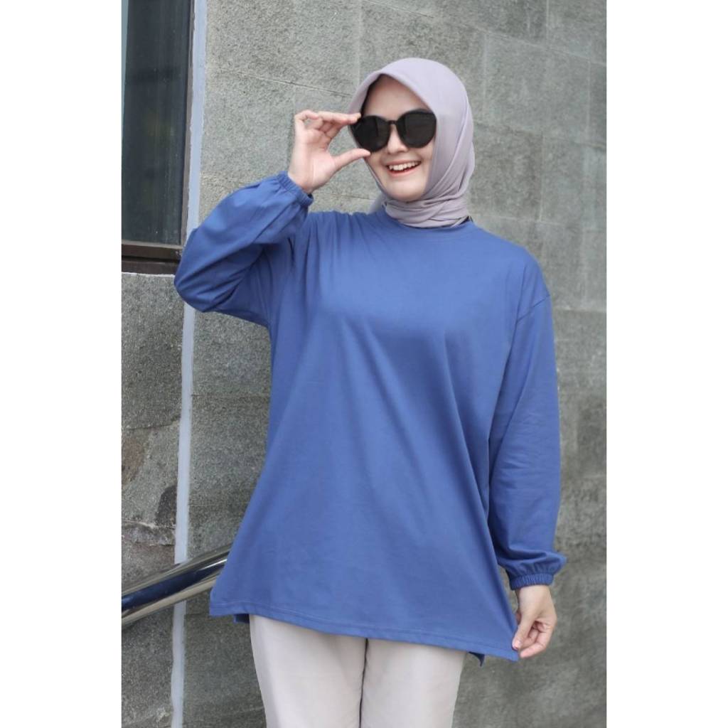 KAOS POLOS OVERSIZE WANITA LENGAN PANJANG KARET KERUT PREMIUM JUMBO KAOS BASIC KARET  | KAOS OVERSIZ