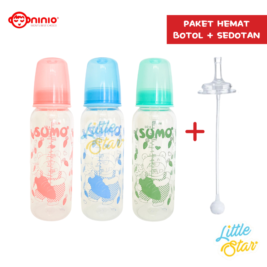 Paket Botol Dot Susu Sedotan Bayi Sumo Ninio Round Baby Bottle Reguler Nipple Standard Neck