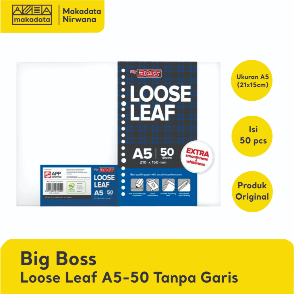 

BIG BOSS LOOSE LEAF/KERTAS BINDER A5-50 TANPA GARIS