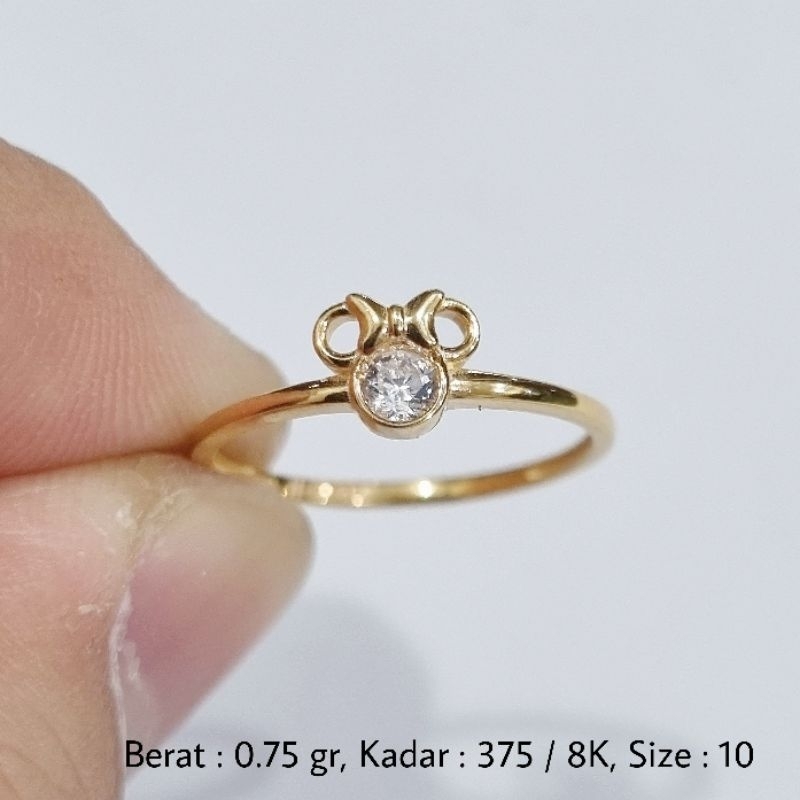 Cincin Emas Minnie Mouse Ukuran Ring Size 10 Kadar 8K 375 - L7 / 0.75 gr