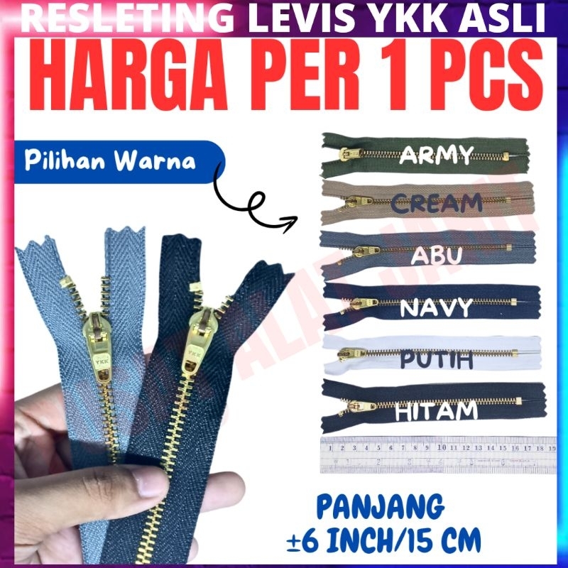 RESLETING ZIPPER SELETING SLETING CELANA HOTPANTS JEANS LEVIS DENIM YKK GIGI EMAS 15 CM 6 INCH ASLI