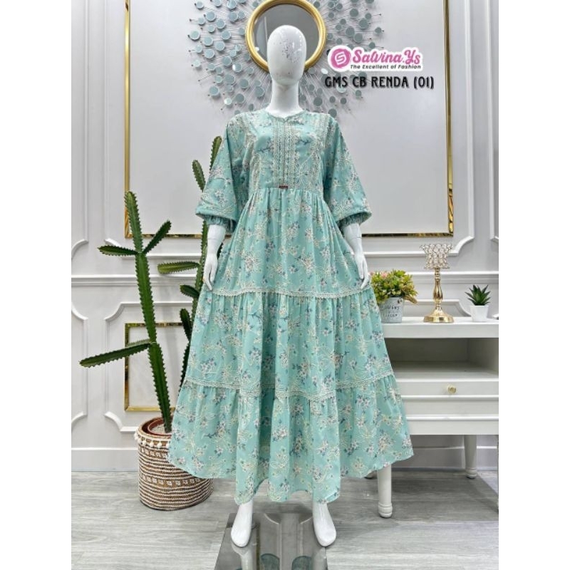 Gamis Salvina Ys katun bordir furing motif bunga Aleeya