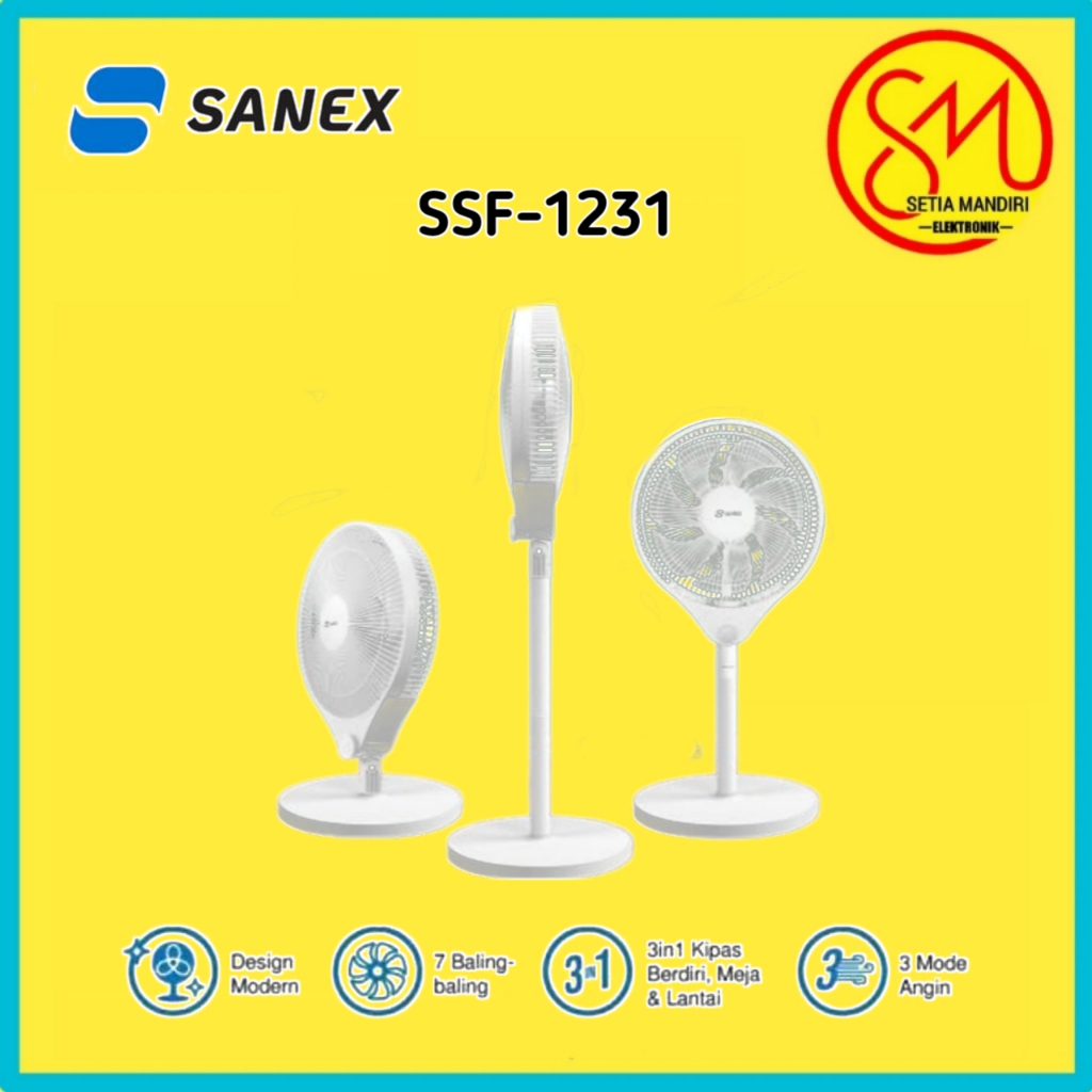 SANEX Stand Fan Kipas Angin Berdiri 3 IN 1 12 Inch - SSF 1231 / SSF 1231R - WARNA RANDOM