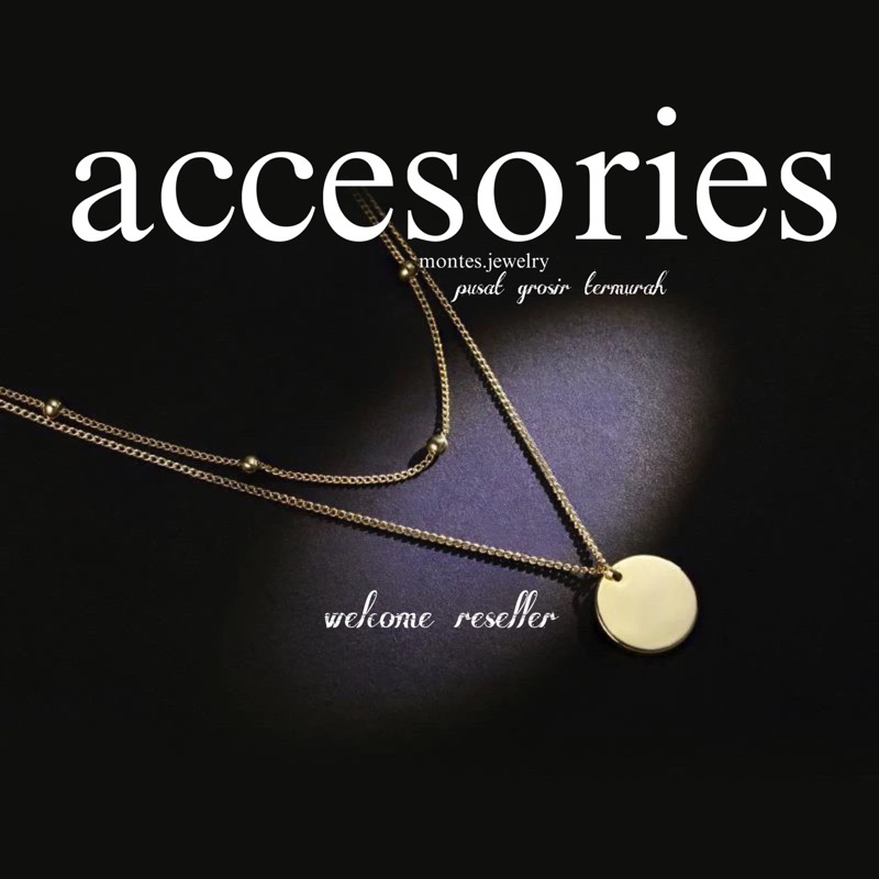 PUSAT GROSIR ECER- kalung 2 layer koin titanium  gold