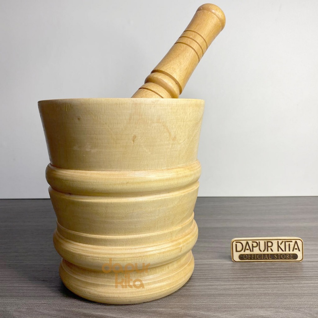 Lumpang Kayu Besar Ukuran 16 Cm + Alu / Tumbukan kayu Besar Kuat Tidak Mudah Patah