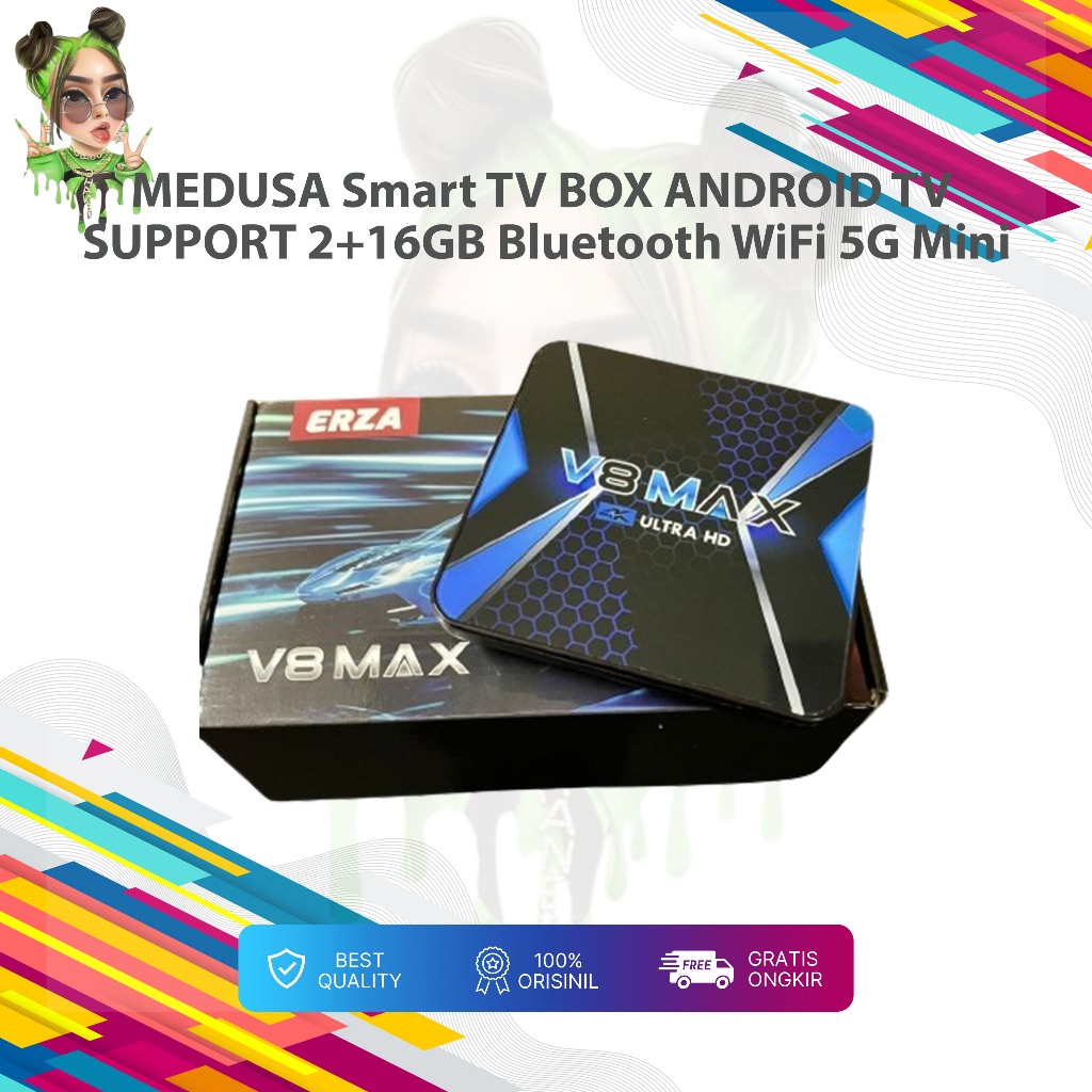 Smart TV BOX ANDROID TV BOX Erza 4K SUPPORT WIFI 2+16GB STB Bluetooth WiFi 5G Mini