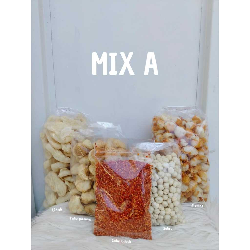 

PAKET HEMAT MIX-A (lidah 50 pcs , pasung 50pcs, sukro 250 , siomay mini 1/2 kg, cabe 100 gr )