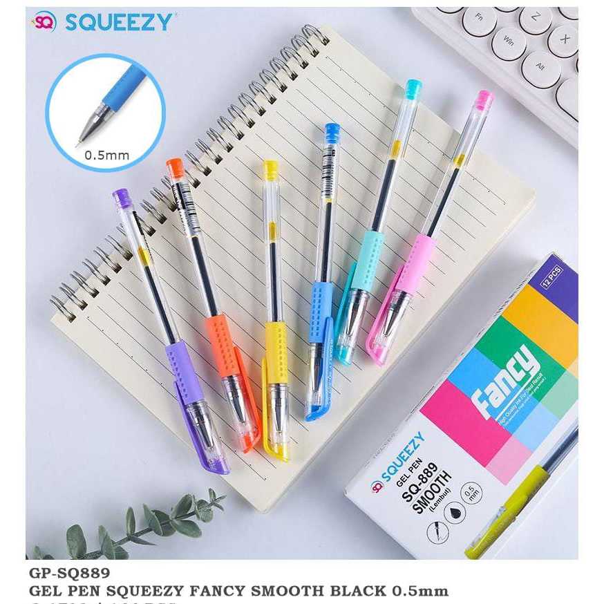 

Pulpen Gel Hitam Squeezy 1 LUSIN / Fancy Gel Pen Smooth / SQ-889 & Pulpen Gel Pacman Rainbow 1 LUSIN