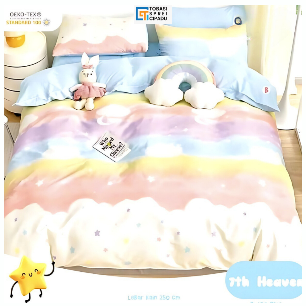 Bedcover set Sprei Anak Antigeser Katun Motif 7 th Heaven Rainbow Size Single 120x200 100x200 90x200