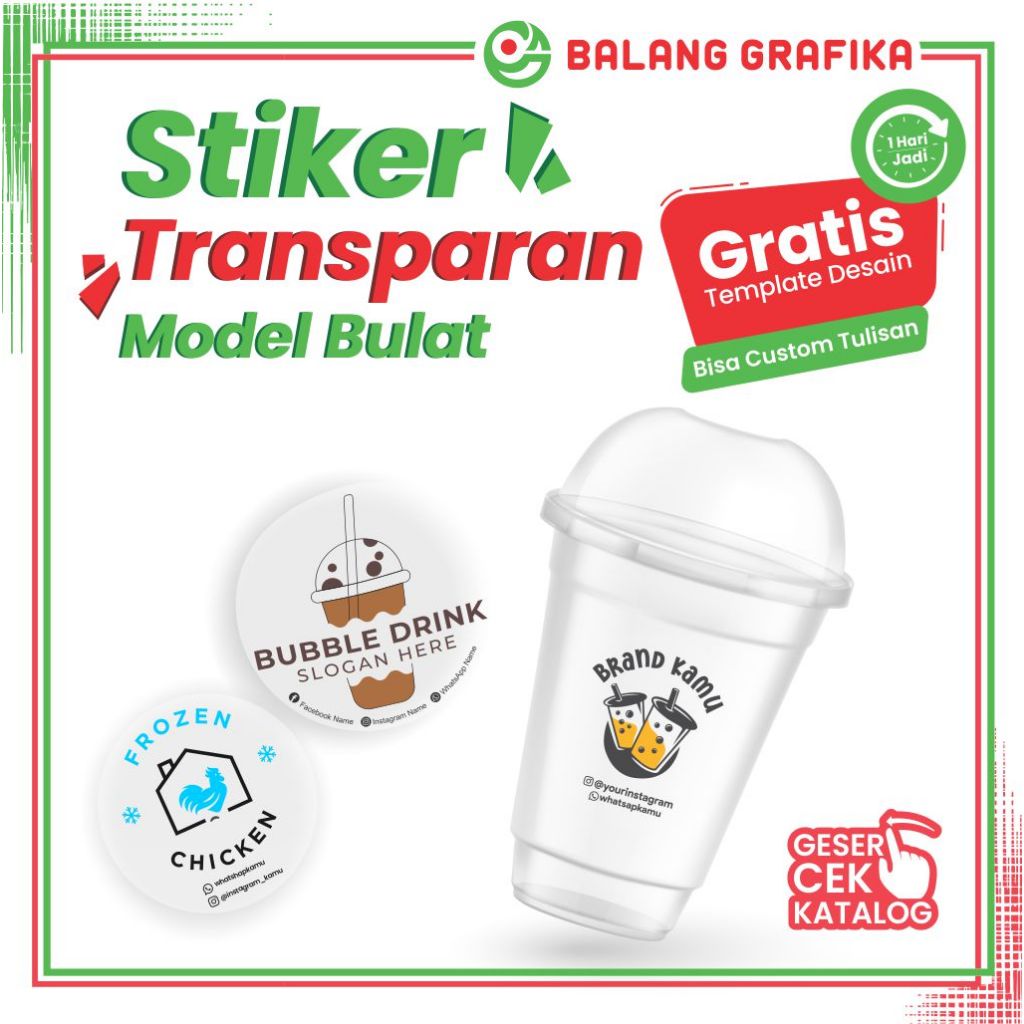 

Stiker Satuan Transparan Kemasan Cup Minuman Label Plastik Makanan Beku Model Bulat