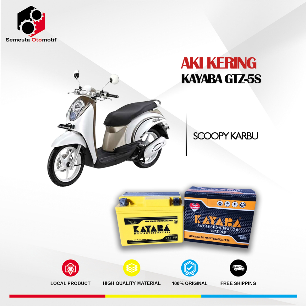 Aki Motor Scoopy Karbu KAYABA GTZ5S Aki Kering 100% Original Free Bubble