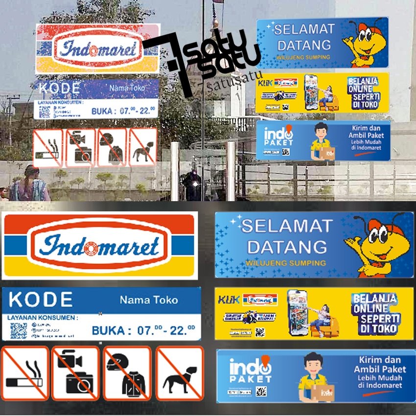 Stiker Kaca Indmart Nama Toko Logo Peringatan Plang Neon Box Pintu Kiri Branding