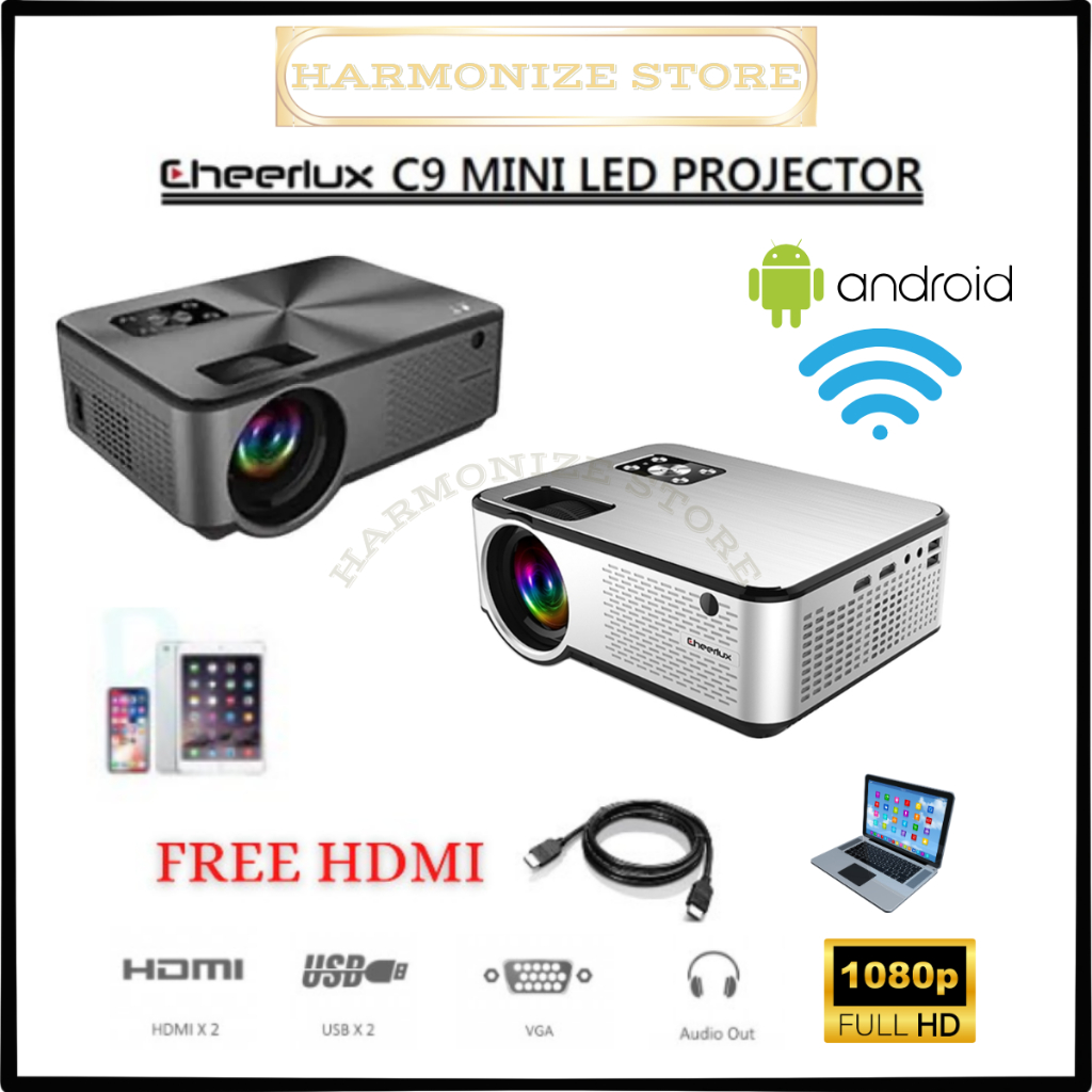 Proyektor CHEERLUX C9 Android | Mini Projector Android Wifi | LED Home Proyektor