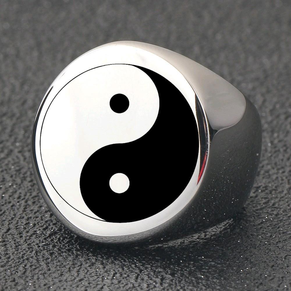 Cincin Bulat Laser Yin Yang Stainless Premium / Chinese Yin Yang Rings Men's Stainless Steel / Cinci