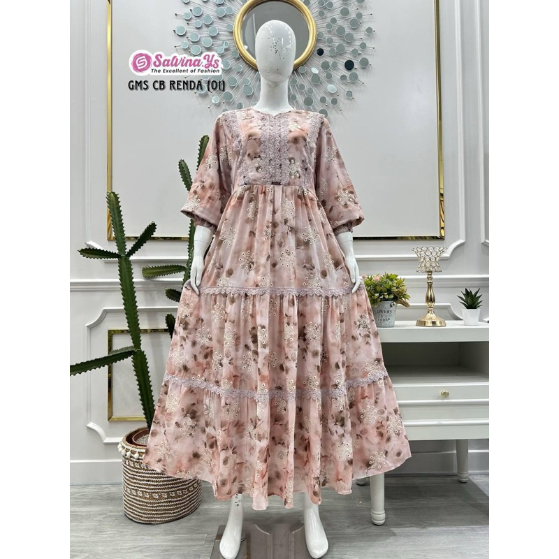 Gamis Salvina Ys katbol motif bunga kombinasi renda full furing Nadia