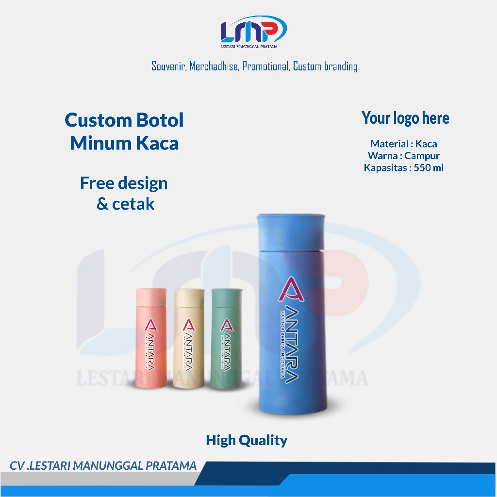 LMP LESTARI SOUVENIR - Merchandise Souvenir Custom Botol Minum Kaca Code#1023 | Souvenir Botol Minum