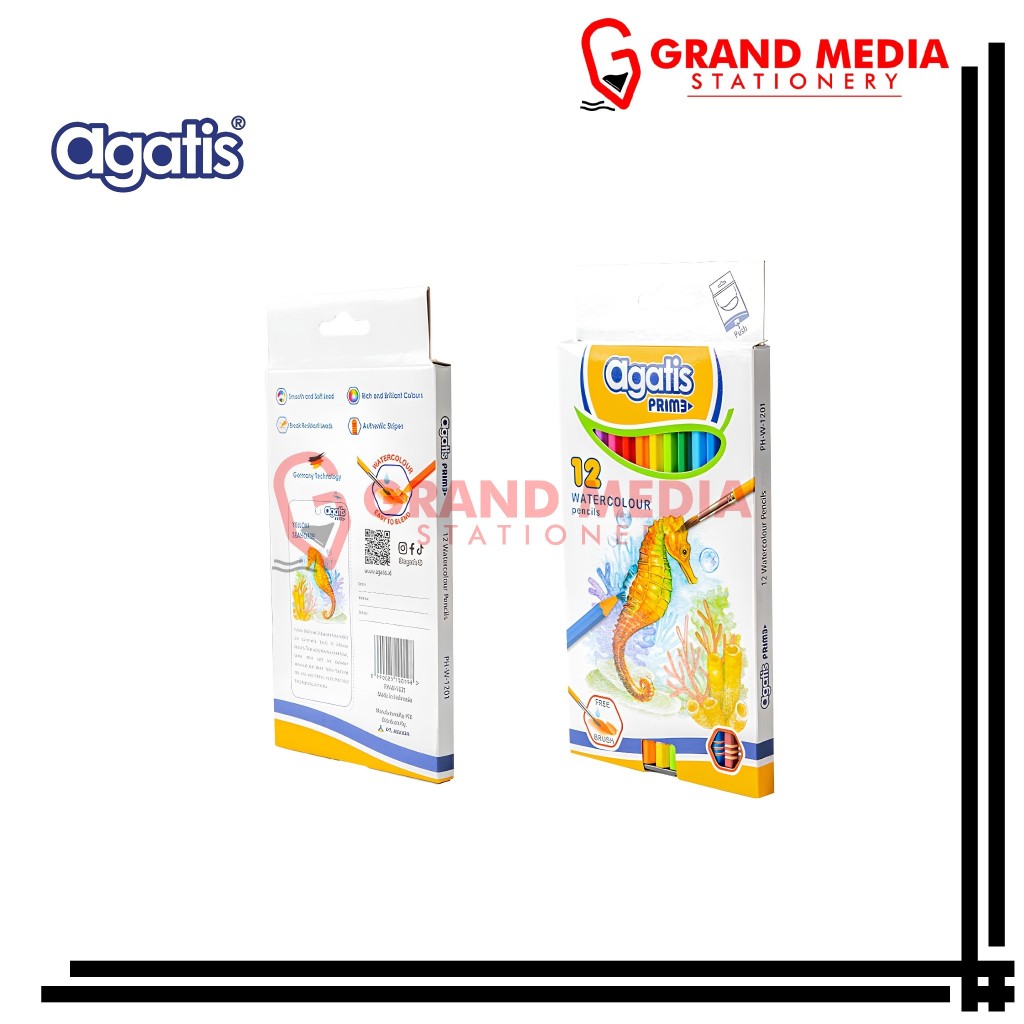 

[GRAND MEDIA] COLOR PENCIL / PENSIL WARNA AGATIS PRIME WATERCOLOR 12 WARNA PANJANG