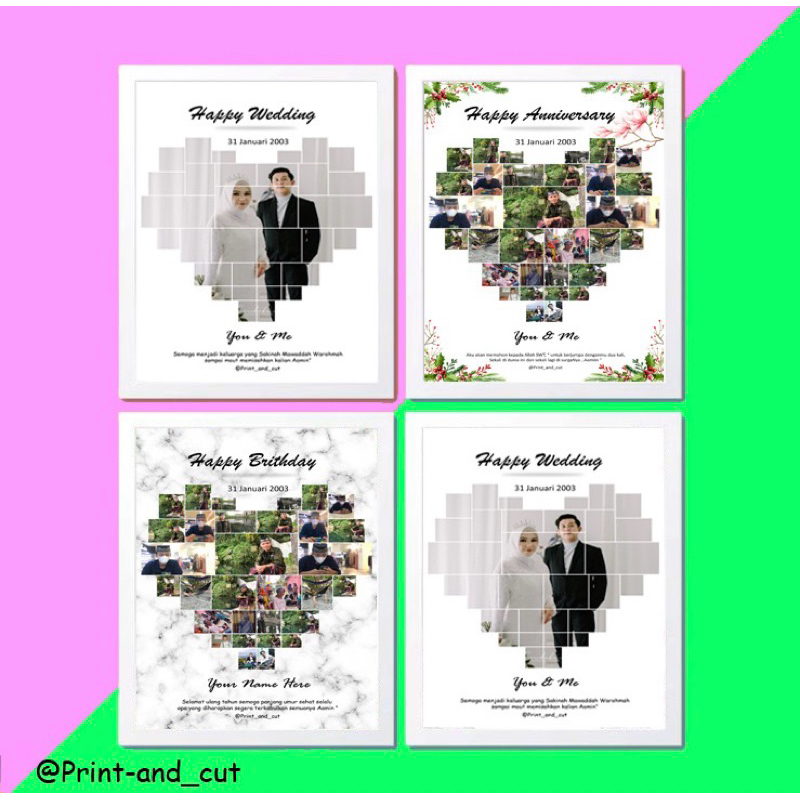 FOTO KOLASE LOVE WEDDING BRITHDAY ANNYVERSARY TERMURAH TANPA BINGKAI